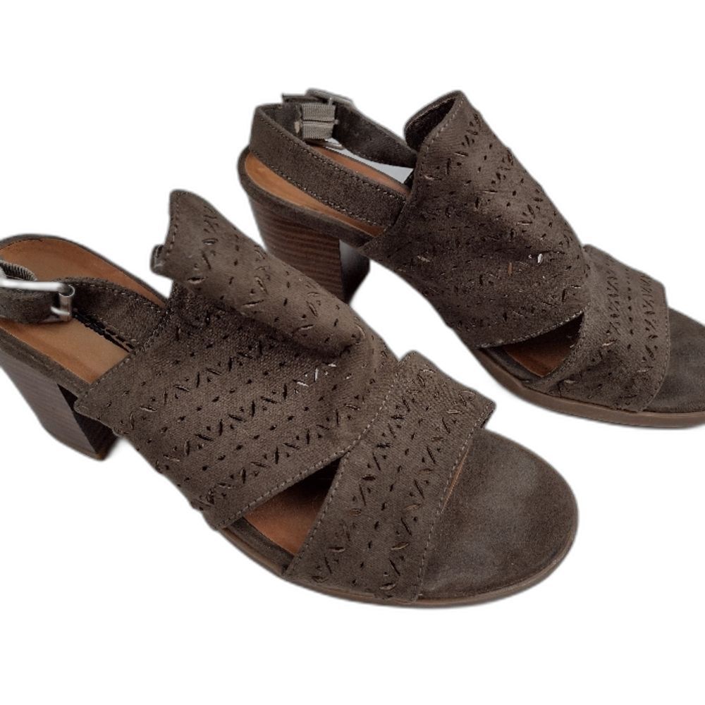 Seychelles Womens Olive Green Bora Suede Chunky Block Sandal Heel Size 7 Neutral